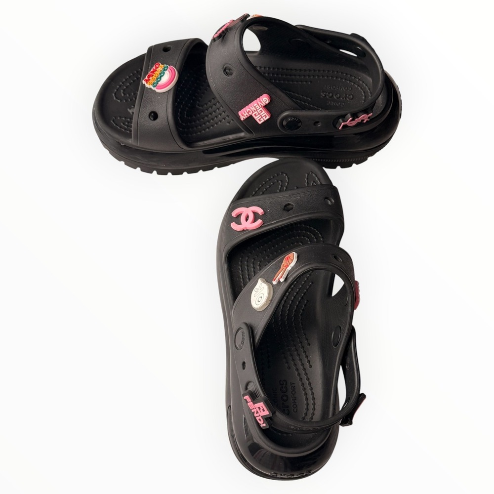 Crocs Mega Crush Sandals Black Platform Custom Designer Inspired Charms Womens 7